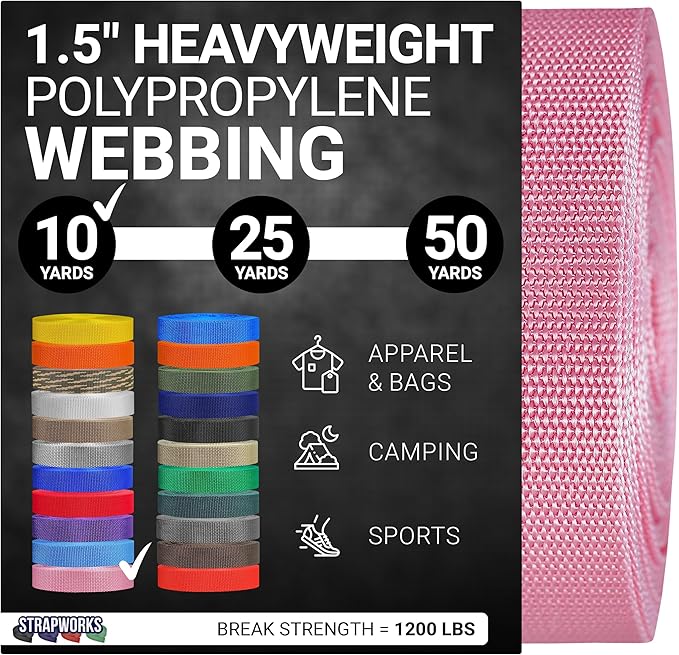 Strapworks Heavyweight Polypropylene Webbing - Heavy Duty Poly Strapping for Outdoor DIY Gear Repair, 1.5 Inches