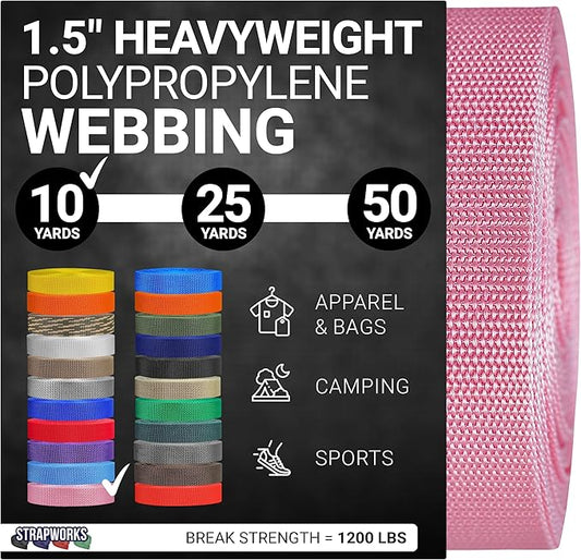 Strapworks Heavyweight Polypropylene Webbing - Heavy Duty Poly Strapping for Outdoor DIY Gear Repair, 1.5 Inches