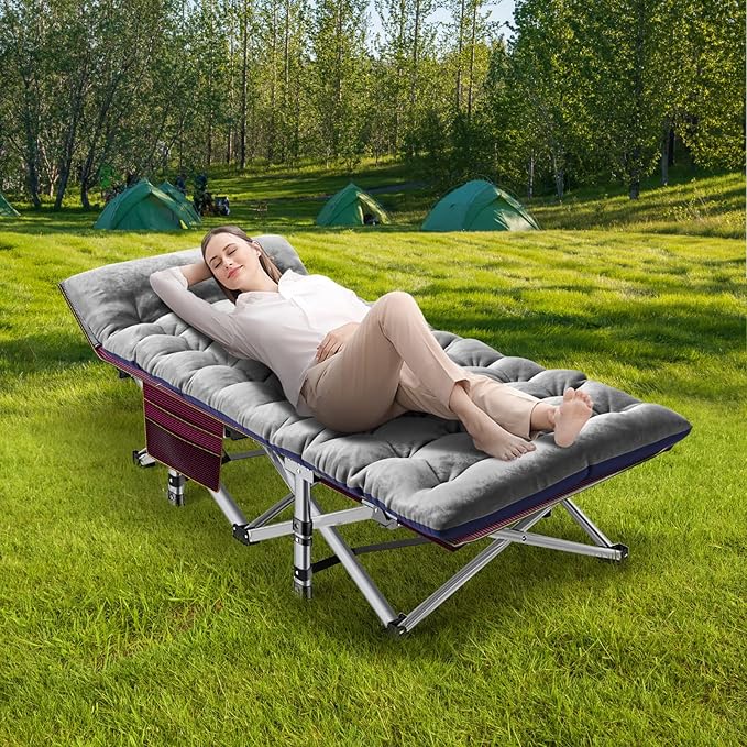 NAIZEA Folding Camping Cots for Adults, Portable Cot with Mattress Heavy Duty Outdoor Bed with Carry Bag 1200d Oxford Cloth Sleeping Cots for Camping Office Nap Home Guest Beach Travel