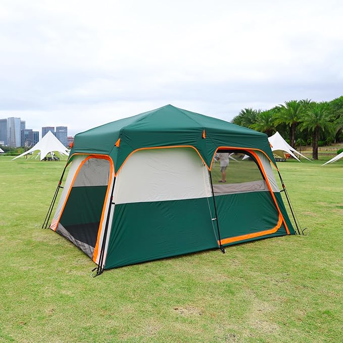 KTT Extra Large Tent 6-10-12-14 Person(Style-B),Family Cabin Tents,2 Rooms,3 Doors and 3 Windows with Mesh,Straight Wall,Waterproof,Double Layer,Big Tent for Outdoor,Picnic,Camping,Family Gathering
