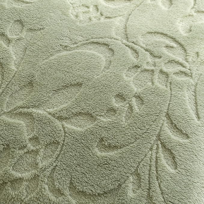 UKELER Sherpa Fleece Blanket 60 × 80 inch, Ultra Soft Twin Size Throw Blanket for All Season, Cozy Plush Floral Blanket for Bed Couch Sofa Office Camping, Grass Green