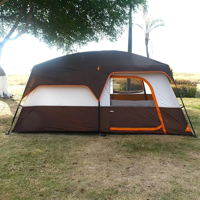 KTT Extra Large Tent 6-10-12-14 Person(Style-B),Family Cabin Tents,2 Rooms,3 Doors and 3 Windows with Mesh,Straight Wall,Waterproof,Double Layer,Big Tent for Outdoor,Picnic,Camping,Family Gathering