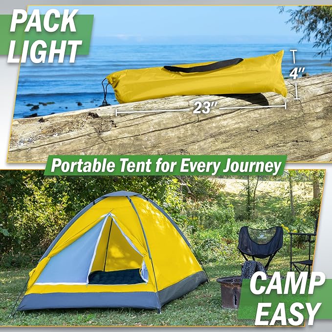 2 Person Outdoors Camping Tent with Rain Fly and Carrying Bag - Lightweight Outdoor Pop Up Tents for Camping Essentials, Music Festivals, Backpacking, Hiking, or Beach Shelter by Wakeman Outdoors