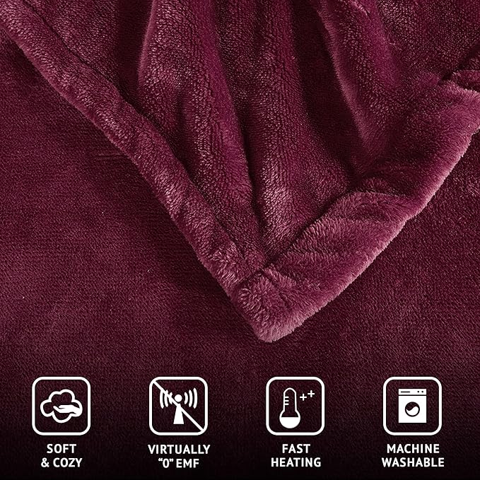 Beautyrest Heated Electric Blanket for Cold Weather, Fast Heating Heated Blanket, Auto Shut Off, Virtually Zero EMF, Multi Heat Setting, UL Certified, Red Queen (90 inx84 in)