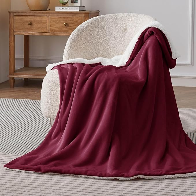 Bedsure GentleSoft Sherpa Fleece Throw Blanket for Couch - Thick and Warm, Soft Fuzzy Plush Throw Christmas Blanket for Winter, Burgundy, 50x60 Inches