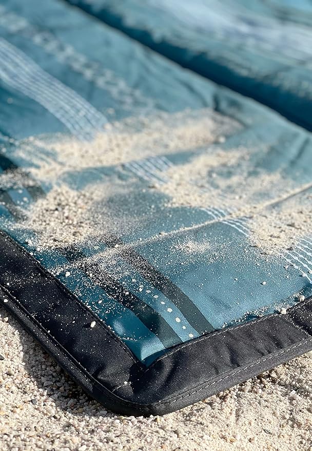 Little Unicorn 5'x10' XL Outdoor Family Picnic & Beach Blanket | Durable & Water-Resistant Fabric | Compact Fold & Easily Wipes Clean | Zipper Pocket (Shoreline Stripe)