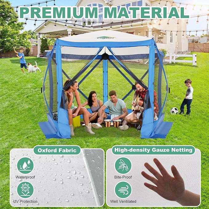 COBIZI 10x10 FT Pop up Gazebo, Popup Canopy tent, Screened In Gazebos with sidewalls, Waterproof Portable Outdoor Small Screen tents Sun Shelter,carpas para patio for Camping, Garden and Backyard,Blue