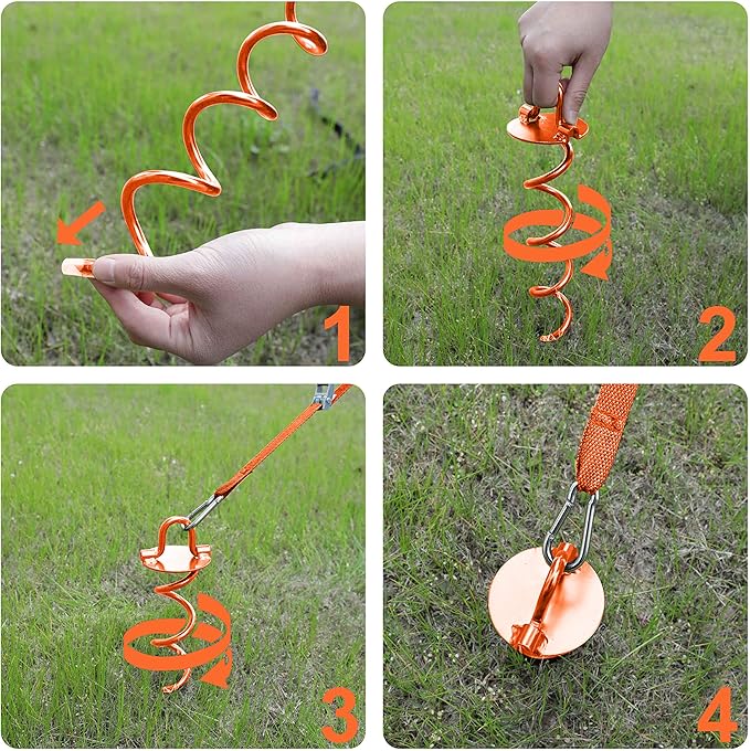ABCCANOPY 10" Spiral Ground Anchor with Straps Out for Anchor Swings Set Down, Tent (Orange)