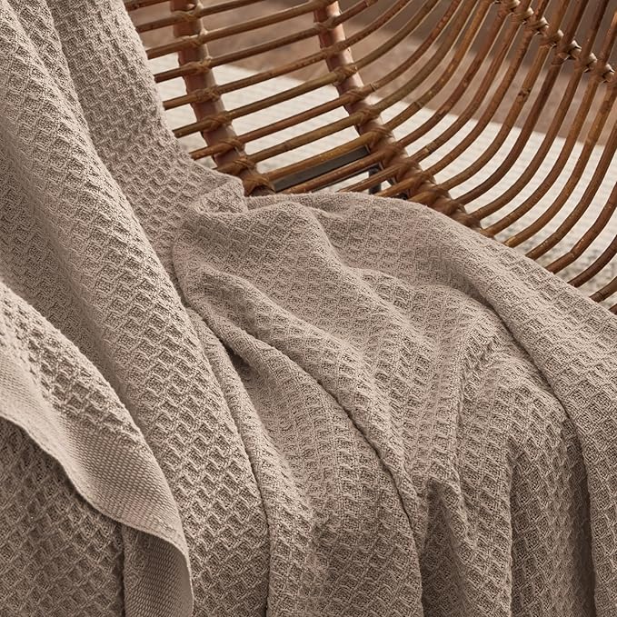 Bedsure Gentlesoft 100% Cotton Blanket Twin XL Size for College Dorm - Breathable and Soft, Waffle Weave Twin Blanket for Summer, Dorm Room Essentials, Taupe, 66x90 inches