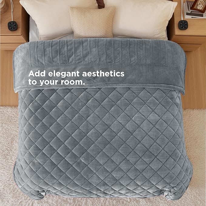 Bedsure Electric Blanket King Size - Dual Control Heated Weighted Blanket King with 10 Heat Settings, Fast Heating with 10 Time Settings (100x90 inches, Formal Gray)
