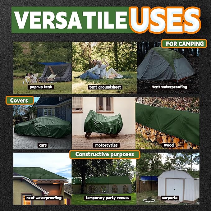 RAINDEWAY Tarps Heavy Duty Waterproof 16x20 Feet,10.5 Mil Waterproof Tarps for Outdoors,Multipurpose Poly Tarp Cover with Metal Grommets and Reinforced Edges,Green/Blue
