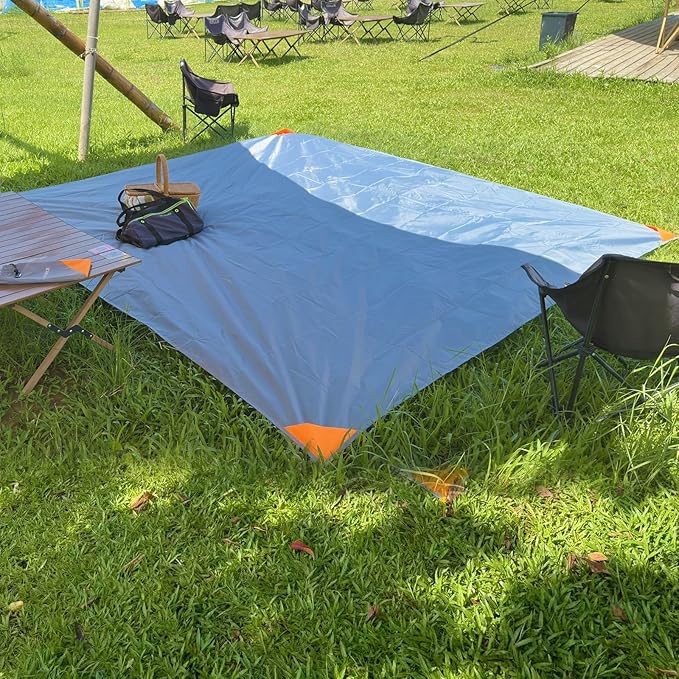 Family Beach Blanket Large Foldable Picnic Mat Portable Lightweight Camping Tarp Tent Blankets Washable Rug Quick Dry Compact Beach Mats Hiking Outdoor Essentials (Gray/Blue118*110" / 9.19ft×9.84ft)