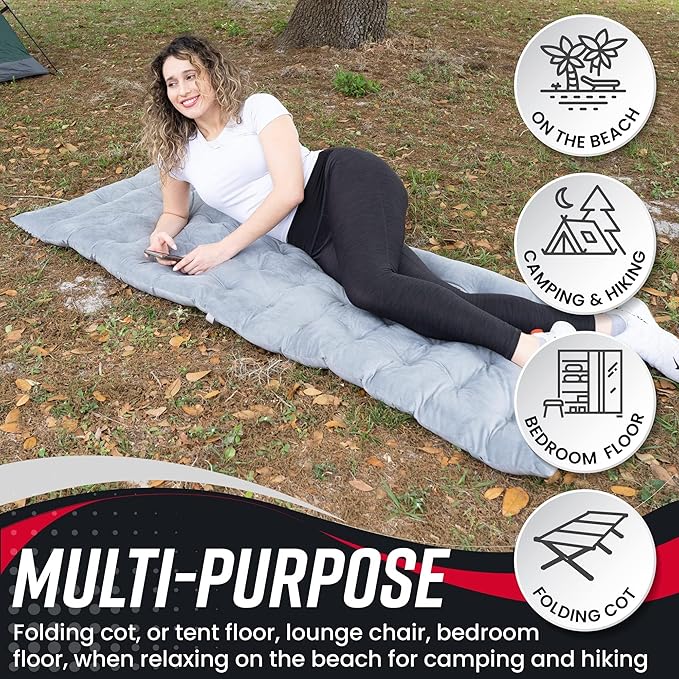 VaygWay Foldable Outdoor Camping Cot and Cot Pad Mattress- Soft Comfortable Lightweight Thick Cotton Sleeping Cot- Portable Hiking, Traveling, Backpacking Waterproof Bottom Pad