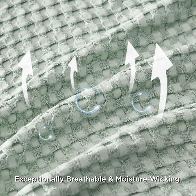 Bedsure Cooling Cotton Waffle Oversized King Blanket - Lightweight Breathable Blankets Rayon Derived from Bamboo for Hot Sleepers, Luxury Throws for Bed and Sofa, Sage Green, 120x96 Inches