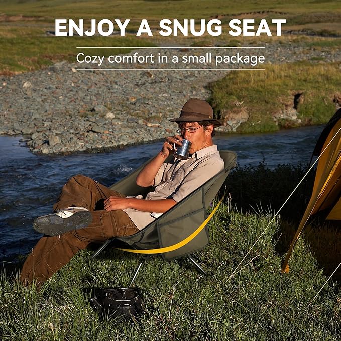 TOBTOS Portable Camping Chair, Support up to 330 LBS, Lightweight Folding Backpacking Chair for Outdoor Camp, Travel, Beach, Picnic, Hiking, Backpacking (Army Green)