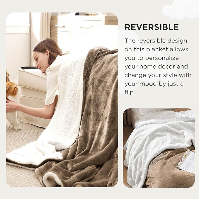 Bedsure GentleSoft Sherpa Fleece Oversized Cal King Blankets for Bed - Thick and Warm, Soft Fuzzy Plush Large Blanket for Winter, Camel, 112x98 Inches