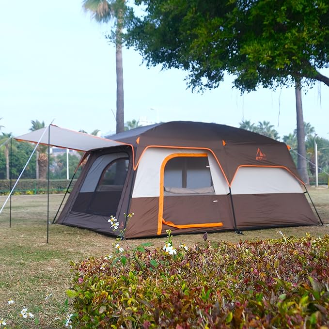 KTT Extra Large Tent 6-10-12-14 Person(Style-B),Family Cabin Tents,2 Rooms,3 Doors and 3 Windows with Mesh,Straight Wall,Waterproof,Double Layer,Big Tent for Outdoor,Picnic,Camping,Family Gathering