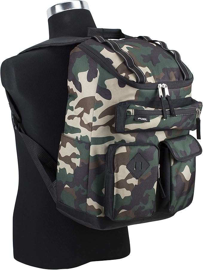 FUEL Travel Laptop Hiking Backpack Carry On Airline Approved Luggage Bag Carry On Large Backpack, Hunter Green Camo