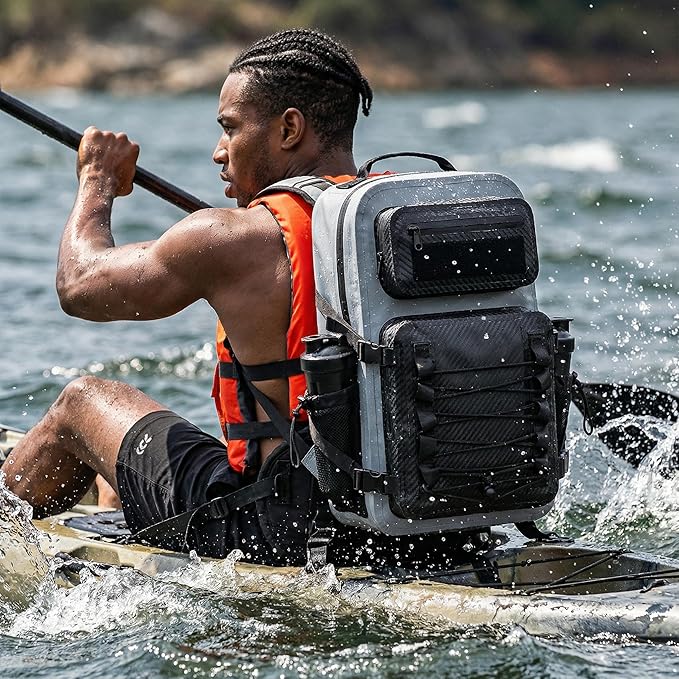 Dry Bag Waterproof Backpack 30L Tactical Backpack for Kayaking Hiking Boating Paddle Boarding Fishing Travel Camping Beach Floating Dry Bag for Men Women (Grey)