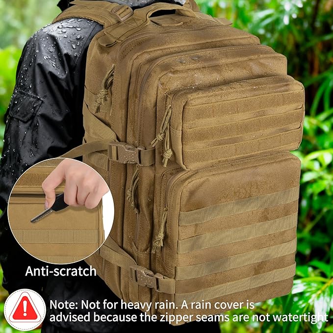 45L Military Tactical Backpack for Men, Large Molle Backpacks Outdoor Tactical Bag for Hiking Camping Travel (Khaki)