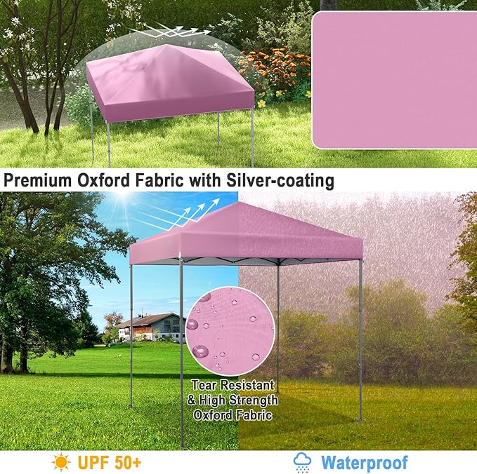 Tangkula 6.6x6.6 Ft Pop Up Canopy, 1 Person Instant Setup Canopy Tent with Center Lock, UPF 50+ Sun Protection, 8 Stakes, 4 Ropes, Portable Outdoor Canopy with Carrying Bag