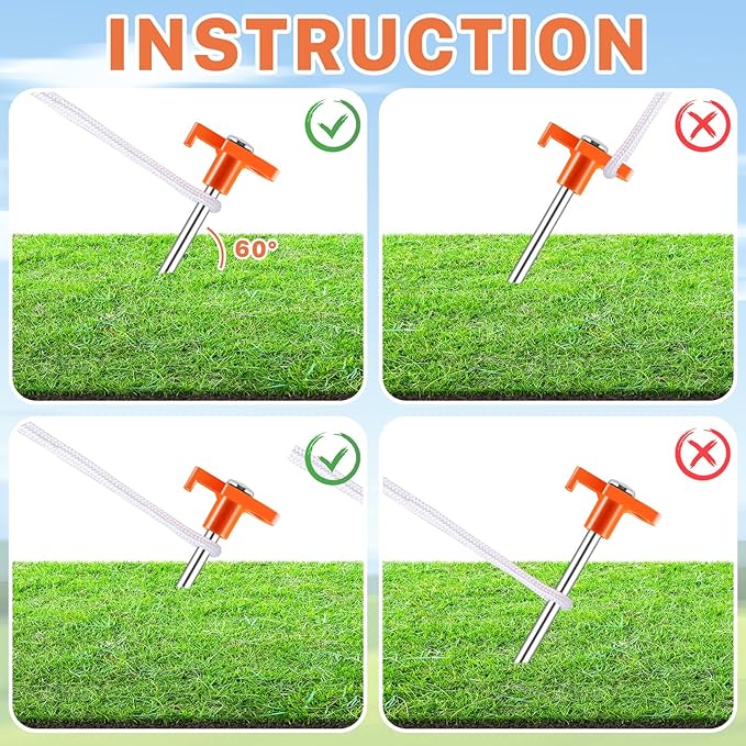 20 Pack Tent Stakes Heavy Duty, 9.6 Inch Camping Stakes, Non-Rust Metal Tent Pegs, Ground Stakes Yard Stakes with Drawstring Bag for Camping Backyards Outdoor Picnic (Orange)