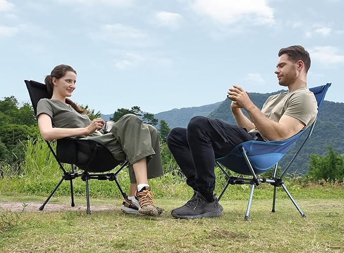 MARCHWAY Lightweight Folding High Back Camping Chair with Head Support, Stable Portable Compact for Outdoor Camp, Travel, Beach, Picnic, Festival, Hiking, Backpacking (Highback Dark Blue)