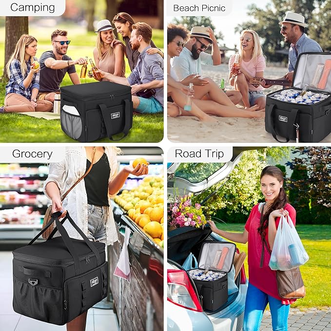 SUNUP 48 Cans Soft Sided Insulated Cooler Bag, Collapsible Large Lightweight Ice Chest, Portable Leak-Proof Cooler for Travel, Camping, Beach, Grocery