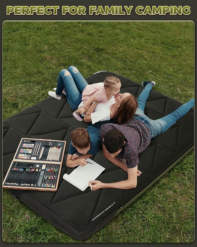 KingCamp Gorgeous Double 6.7" Camping Mattress with Washable Foam Cover, Extra-Thick Full Size Inflable Mattress with Pump Sack, Portable Double Mattress for Camp Outdoor Tent, Car & Guest