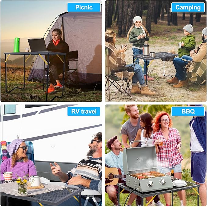 Portable Folding Grill Table, Outdoor Camping Table with Mesh Tabletop, Metal Grid Table for Patio, Picnic, Garden,BBQ and Beach, 35.5" L x 19.7" W