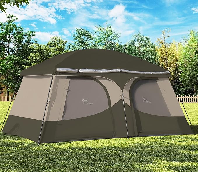 Vidalido Tents，8-10 Person Camping Tent with Extended Vestibule，2 Room Weather Resistant Family Tents，Easy Install Waterproof Outdoor Tent for Camping Hiking