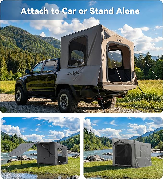 Inflatable Truck Bed Tent with Detachable Zippered Awning, Pickup Truck Tent for 5.5ft-8ft Bed, 2 Mins Fast Setup Blow Up Tent for Truck, PU3000 Waterproof Truck Tent for Camping