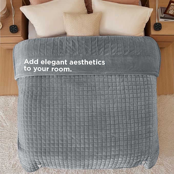 Bedsure Electric Blanket Queen Size - Dual Control Heated Weighted Blanket Queen with 10 Heat Settings, Fast Heating with 10 Time Settings (84x90 inches, Formal Gray)