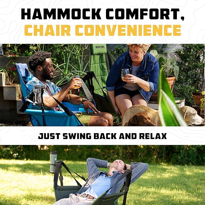 Wise Owl Outfitters Hammock Chair for Adults – Comfortable Portable Folding Rocking Camping Chair with Carry Bag – Great for Lawn, Campsite & Outdoors