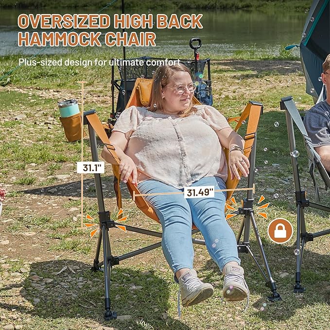 TIMBER RIDGE Hammock Camping Chair, Oversized Swinging Chair with Adjustable Back and Seat Height, Portable Folding Rocking Camping Chair for Outdoor Lawn, Backyard and Patio, Supports 400lbs
