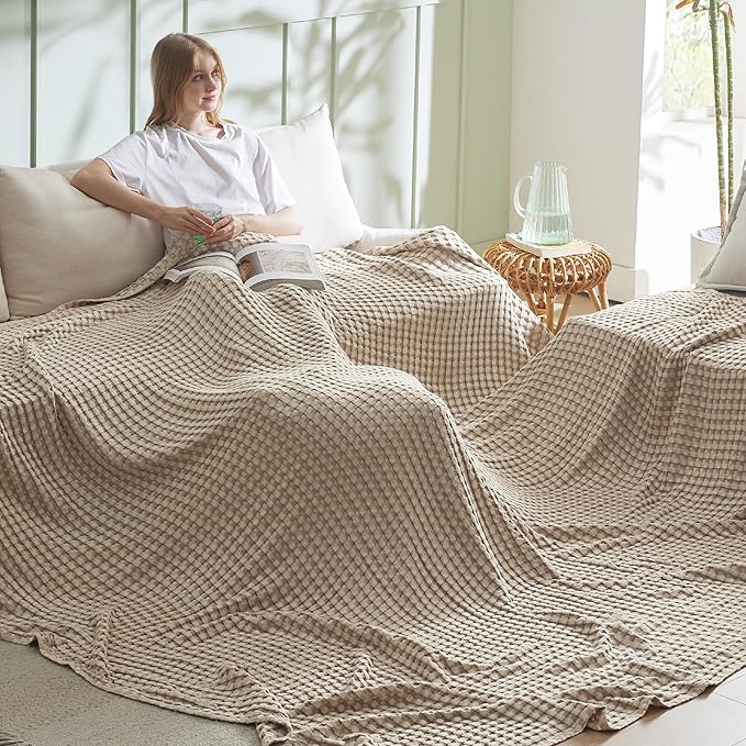 Bedsure Cooling Cotton Waffle Oversized King Blanket - Lightweight Breathable Blankets Rayon Derived from Bamboo for Hot Sleepers, Luxury Throws for Bed and Sofa, Taupe, 120x96 Inches