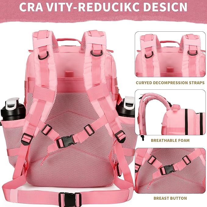 45L Military Tactical Backpacks 3 Days Assault Pack Bag Fitness Rucksack 3 Day Bug Out Bag Hiking Treeking Molle Daypack (Pink2)