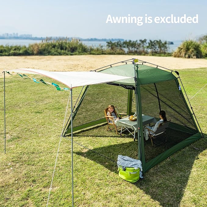 Pop Up Screen House Gazebo 8.2'x8.2'x75'', 4-6 Person Portable Screen Room with Sun & Insect Protection, Sturdy Frame Foldable Outdoor Canopy for Backyard, Camping, Park, Garden,Backyard-Olive Green