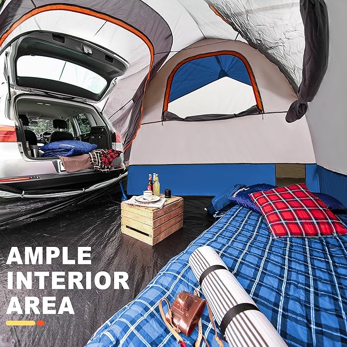 SUV Tent for Camping, Waterproof PU3000mm Spacious Double Layer Design for 5-8 Person, Includes Rainfly and Storage Bag, 8FT L x 8FT W x 7.2FT H Blue