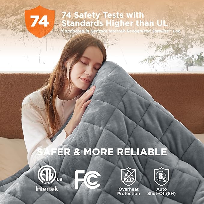 Bedsure Electric Blanket Queen Size - Dual Control Heated Weighted Blanket Queen with 10 Heat Settings, Fast Heating with 10 Time Settings (84x90 inches, Formal Gray)