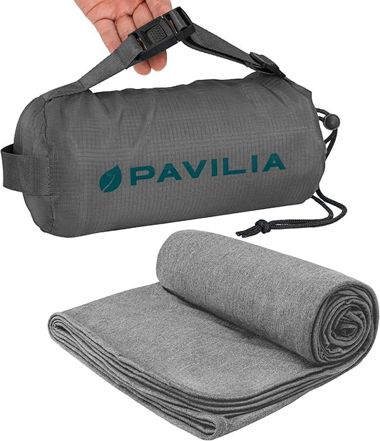 PAVILIA Travel Blanket Airplane Compact with Bag, Soft Packable Plane Blanket Kids Adults, Portable Camping Flight Essentials, Travelers Gifts Accessories, Luggage Backpack Strap, 65x40 Gray