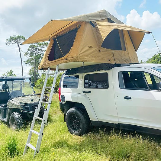 Roof Top Tent Camping for SUV Jeep Truck, 800D Waterproof Soft Shell Rooftop Tent, Quick-Setup Design with Telescopic Ladder & LED Lighting for 2-3 Person