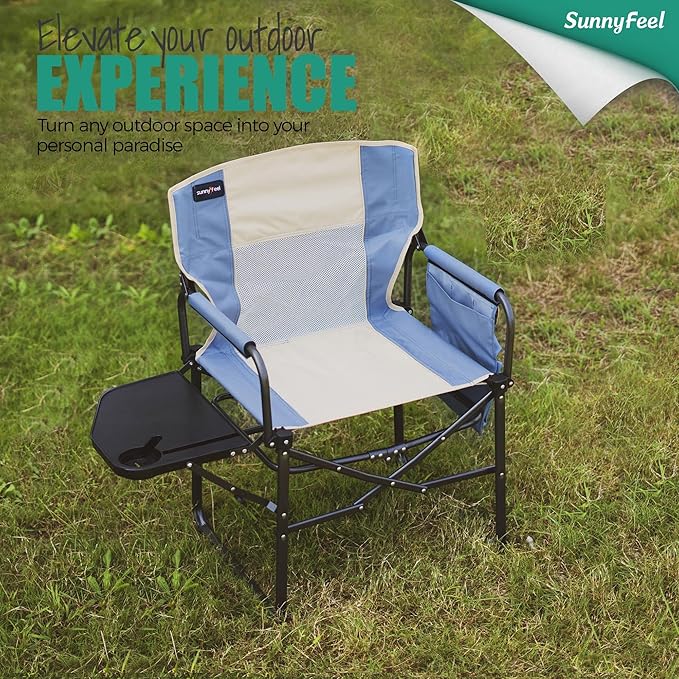 SUNNYFEEL Oversized Camping Directors Chair, Portable Folding Lawn Chairs for Adults Heavy Duty with Side Table,Pocket for Beach, Fishing,Picnic,Concert,Tailgating, Outdoor Foldable Camp Chair