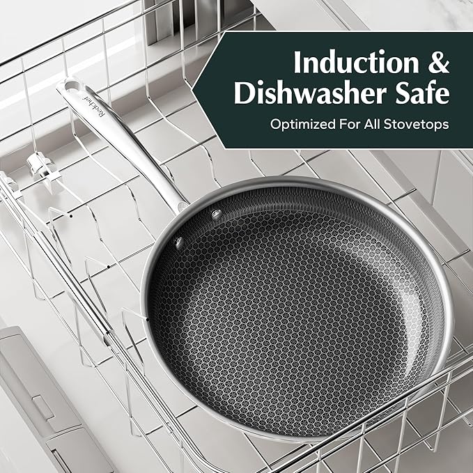 Redchef Non Stick Frying Pans, Hybrid Ceramic Frying Pan, Nonstick Skillet with Stay-Cool Handle, Non Toxic, PFAS PFOA & PTFE Free, Dishwasher & Oven Safe, Compatible All Cooktops (Black, 12 inch)