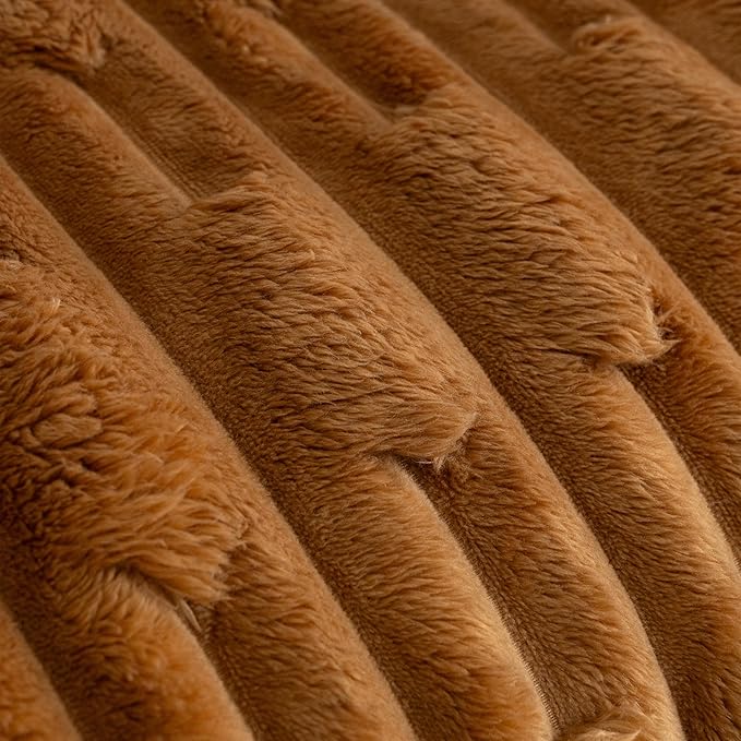 UKELER Ultra Soft Fuzzy Sherpa Bed Throw Blanket 50 × 60 inch, Thick Striped Fleece Blanket for All Season, 610 GSM Warm and Cozy Blankets for Couch Bed Sofa Office Camping, Coffee