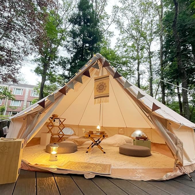 S'More Canvas Family Camping Tent - 4-5 Person, 4 Season Glamping Tent with Stove Jack and Windproof, Weather Resistant Bell