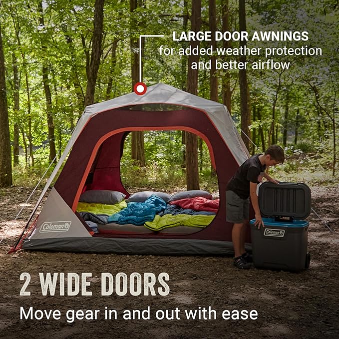 Coleman Skylodge Instant Tent with Rainfly, 4/6/8 Person Family Tent Sets Up in a Minute, Includes Pre-Attached Poles & Carry Bag, Made of PFAS-Free Materials