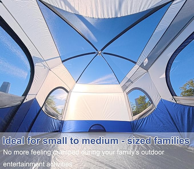 Vidalido Tents，8-10 Person Camping Tent with Extended Vestibule，2 Room Weather Resistant Family Tents，Easy Install Waterproof Outdoor Tent for Camping Hiking