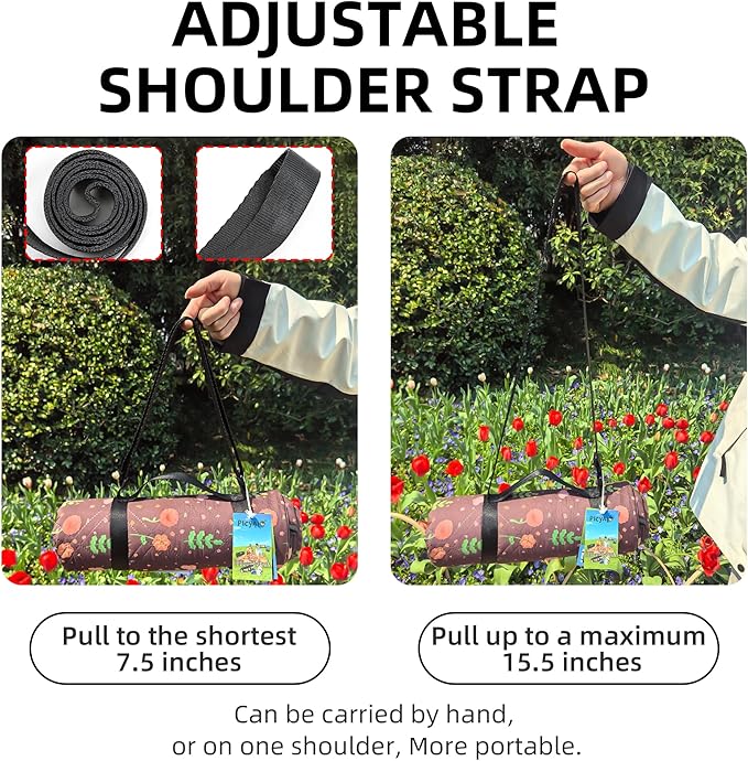 Outdoor Cute Picnic Blanket Brown Floral 60"x80" Sandproof Beach Blanket Waterproof Picnic Blankets Foldable for Caming, Beach, Outdoor Activities.