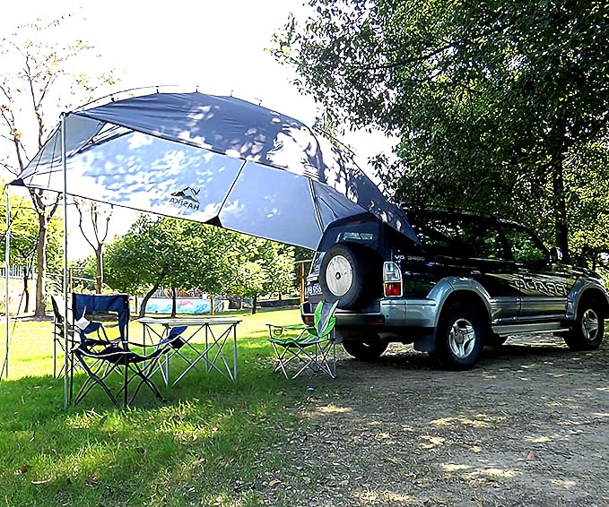 Versatility Camping Tent for Truck Bed,SUV RVing, Van,Trailer and Overlanding Portable Teardrop Awning Canopy Tear Resistant Tarp with 2 Sandbag
